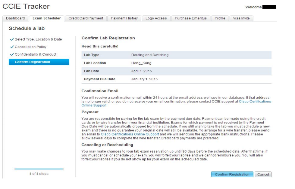 ccie lab考试预约位子确认