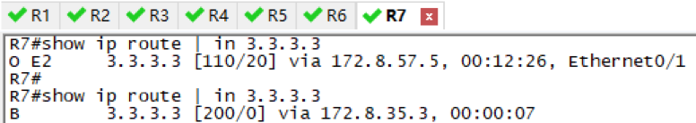 在R5和R7的OSPF路由都会消失