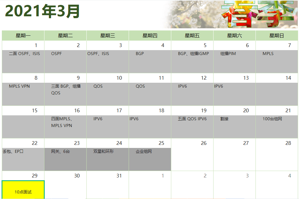 方同学IE面试备考时间计划表