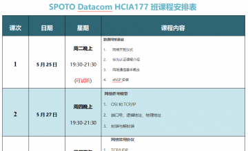 SPOTO Datacom HCIA177班课程安排表【5月25日】