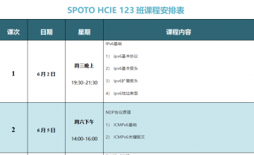 SPOTO HCIE 123班课程安排表【6月02日】