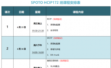 SPOTO Datacom HCIP172班课程安排表【6月23日】