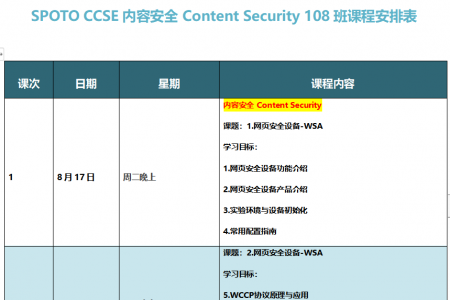 SPOTO CCSE 内容安全专题108班课表安排【8月17日】
