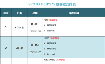 SPOTO HCIP-DATACOM 175课表安排表【8月30日】