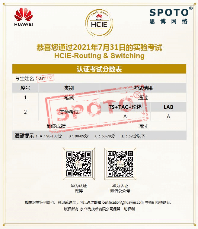 思博学员双A PASS 新版HCIE