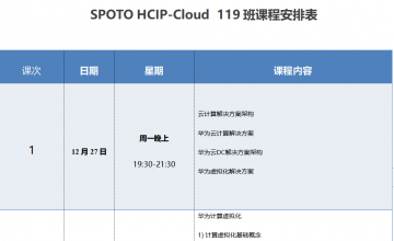 SPOTO HCIP Cloud 119班课表安排表【12月27日】