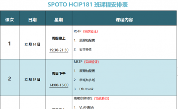 SPOTO HCIP-DATACOM 181课表安排表【12月16日】
