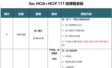 SPOTO Sec HCIA+HCIP 111班课表安排表【1月12日】