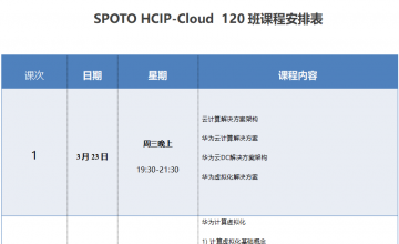 SPOTO HCIP Cloud 120班课表安排表【3月23日】