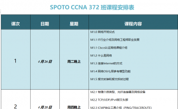 SPOTO CCNA 372班课程安排表【4月26日】