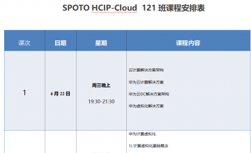 SPOTO HCIP-Cloud 121班课程安排表【6月22日】