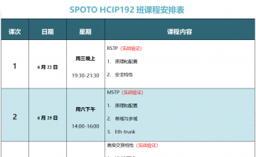 SPOTO HCIP-DATACOM 192课表安排表【6月23日】
