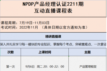 SPOTO NPDP产品经理认证2211期 课程安排表【7月19日】