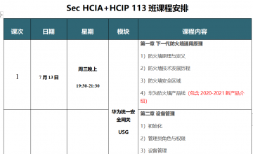 SPOTO Sec HCIA+HCIP 113班课表安排表【7月13日】