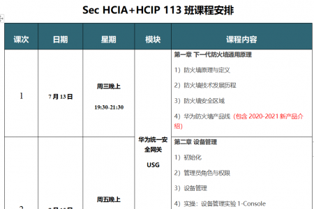 SPOTO Sec HCIA+HCIP 113班课表安排表【7月13日】