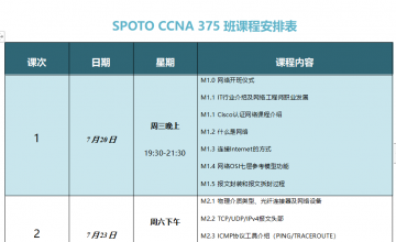 SPOTO CCNA 375班课程安排表【7月20日】