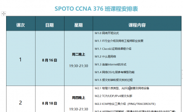SPOTO CCNA 376班课程安排表【8月16日】