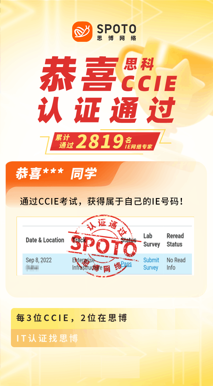 【战报】第2819名思博思科CCIE-EI毕业啦