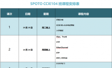 SPOTO EI CCIE 104班课程安排表【10月18日】