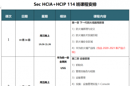 SPOTO Sec HCIA+HCIP114班课程安排表【10月26日】