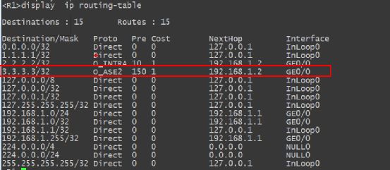 再次查看R1的路由表