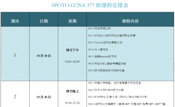 SPOTO CCNA 377班课程安排表【10月30日】