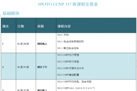 SPOTO EI CCNP 317班课程表【11月24日】