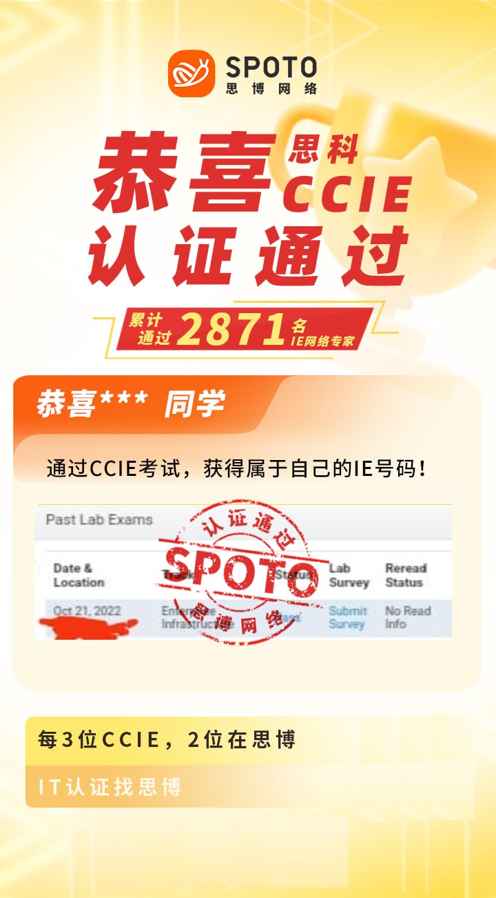 【战报】第2871名思博思科CCIE-EI学员毕业啦