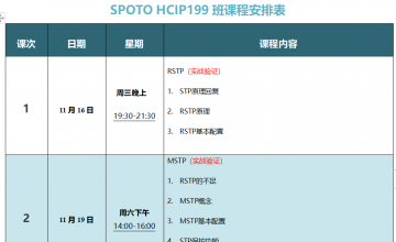 SPOTO HCIP-DATACOM 199课表安排表【11月16日】