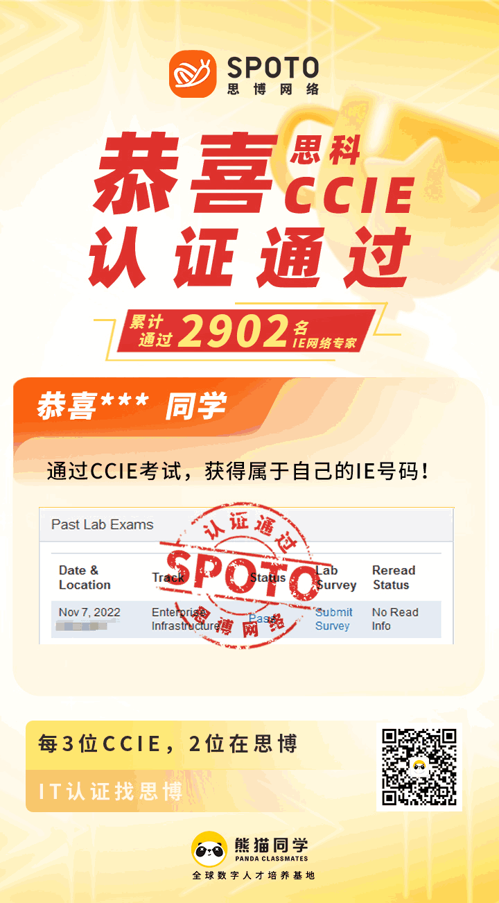 【战报】第2902名思博思科CCIE-EI学员毕业啦