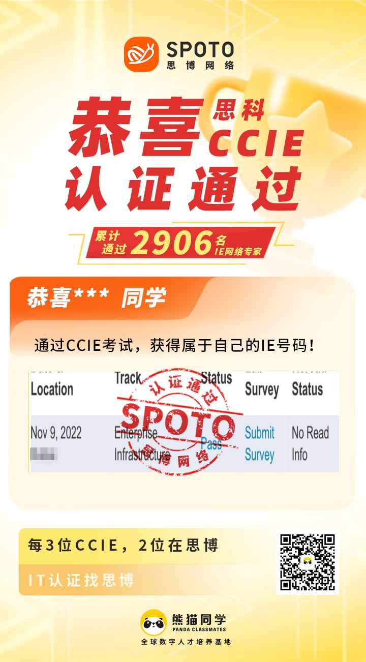【战报】第2906名思博思科CCIE-EI学员毕业啦 