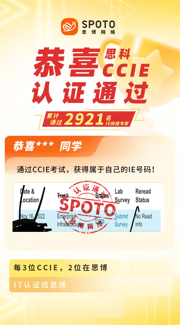 【战报】第2921名思博思科CCIE-EI学员毕业啦 