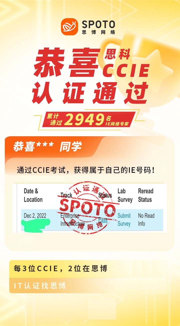 【战报】第2949名思博思科CCIE-EI学员毕业啦
