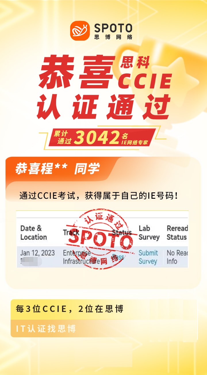 【战报】第3042名思博思科CCIE-EI程同学毕业啦