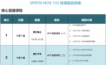 SPOTO HCIE-DATACOM 133班课程安排表【03月01日】