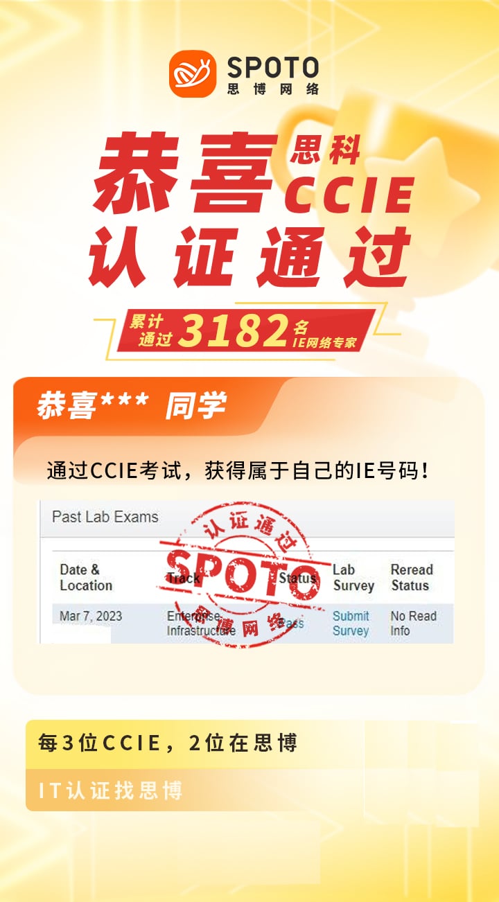 【战报】第3182名思博思科CCIE-EI学员毕业啦